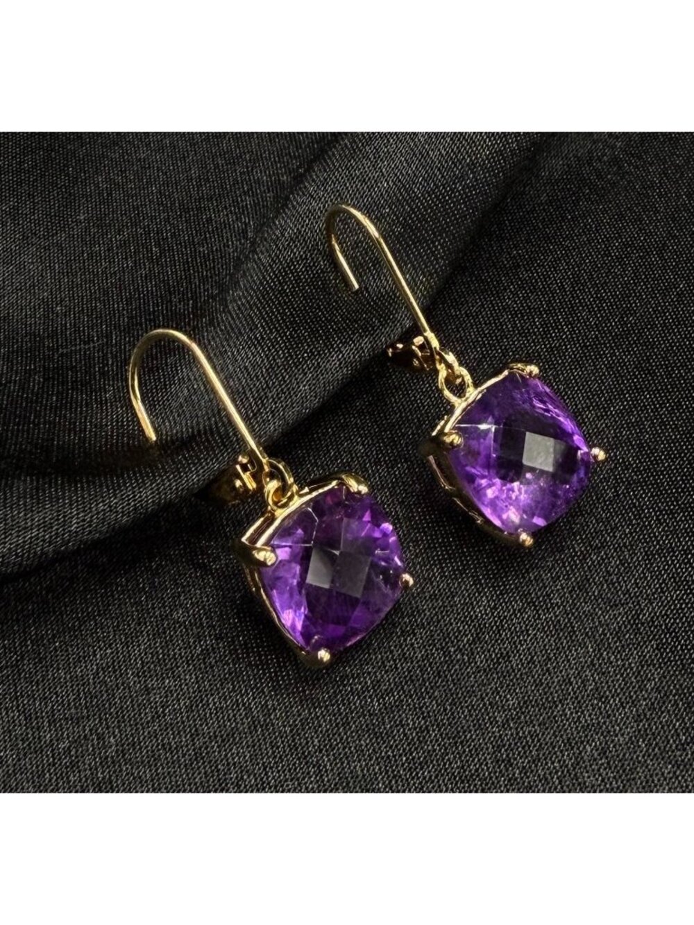 Natural Amethyst 925 Sterling Silver China Dangle Earrings With Gold-Plated Fini